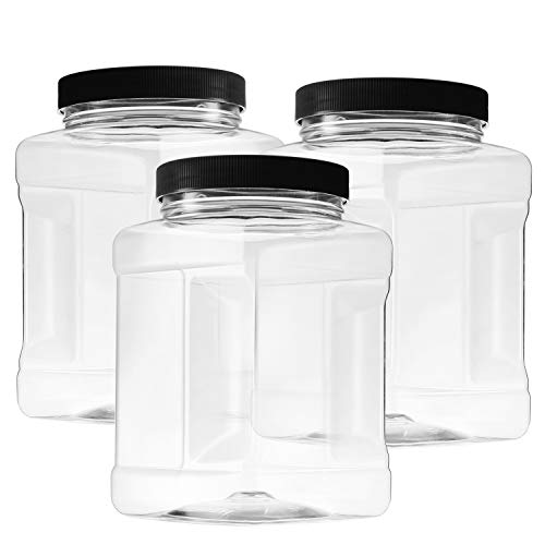 48 Oz Plastic Storage Jars with Lids Pack of 3 - Large Clear