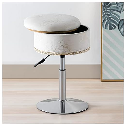 Velvet Storage Ottoman Vanity Stool Makeup Chair, 18" to 23" Height Adjustable Foot Stool Round Footrest Coffee Table Top Cover, Modern Accent Stools,360 Swivel Make up Stool for Living Room Bedroom