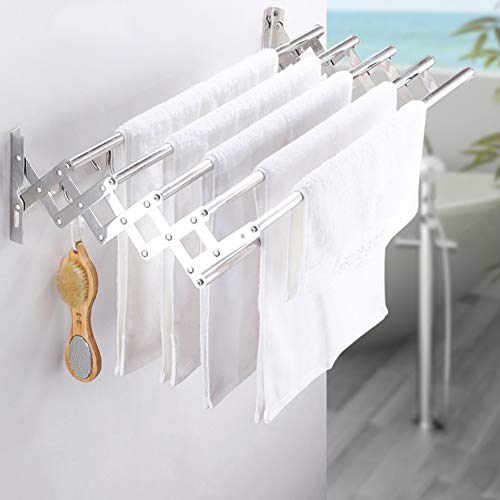 Porte-serviettes rétractable en acier inoxydable avec support mural de séchage - 5