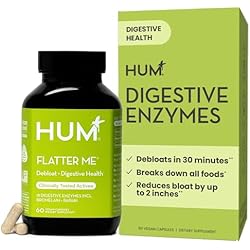 HUM Flatter Me Digestive Enzymes for Women & Men, Digestive Health Bloating Supplement with Ginger & Peppermint Leaf, Fast Acting Anti Bloat Pills Multi Enzyme for Debloating, Vegan, 60 Capsules