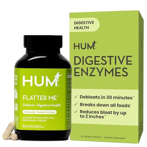 HUM Flatter Me Digestive Enzymes for Women & Men, Digestive Health Bloating Supplement with Ginger & Peppermint Leaf, Fast Acting Anti Bloat Pills Multi Enzyme for Debloating, Vegan, 60 Capsules