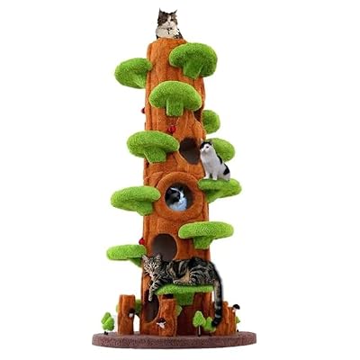 Xiamiao Magic Forest Cat Tree Tower, 90 inches Tall, Real Solid Wood Cat Tree for Multi-Cat Household