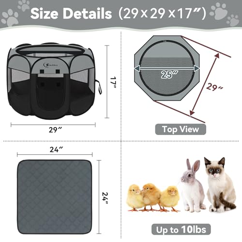 Dog Playpen with Washable Pee Pad, Puppy Pet Cat Playpen for Small Dogs, Dog Tent Crate Indoor/Outdoor, Portable Pop Up Kennel with Carrying Case for Dogs/Cats/Rabbits(Dark Grey) - Image 3
