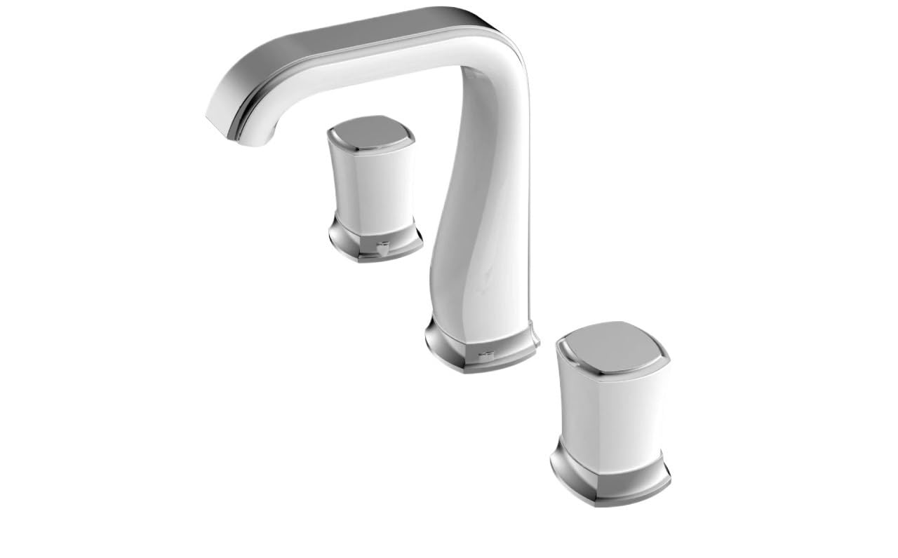 White & Gold Bathroom Basin Faucet - 3-Hole Widespread Black & Chrome Lavatory Sink Mixer Tap with Hot & Cold Function(White and Chrome)