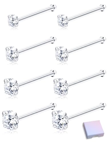 Sllaiss 8 Pcs 20G Nose Rings Studs Stainless Steel Nose Piercings Set
