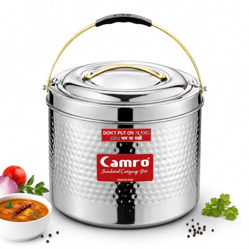 Image of Camro Sambar Pot Hammered 15 Liters | Sambar Pot with Lid | Casserole for Cooking | Canteen & Hotel Casserole Container | Picnic Hot | Biryani Box Hot & Cold Serving