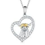 CVRAVO Animal Necklace for Girls Sterling Silver Highland Cow Necklace Cute Heart Cow Pendant Neckla