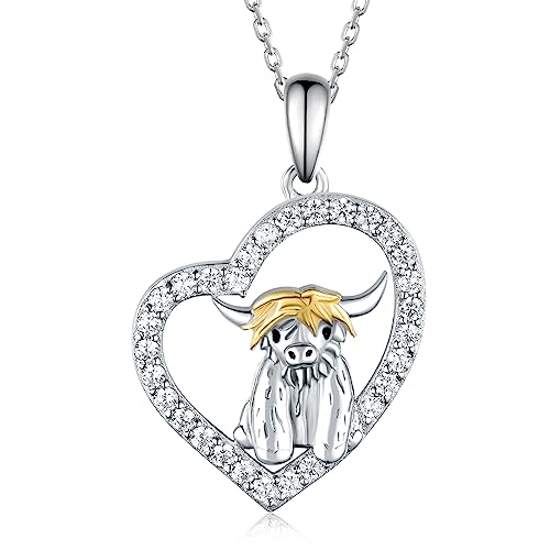 Highland Cow/Unicorn/Turtle/Moon Fairy/Axolotl/Owl/Mermaid/Cat/Cat and Girl/Frog/Wolf Necklace 925 Sterling Silver Animal Necklace Animal Jewelry Gifts for Women