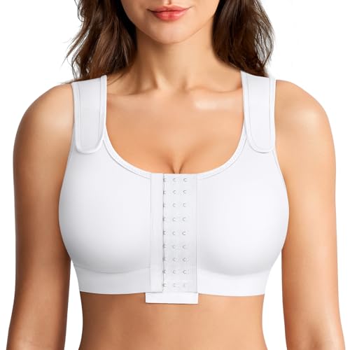 BRABIC Post Surgery Compression Bras for Women Front Closure Mastectomy Bra with Wide Adjustable Straps Wirefree, White, XXL