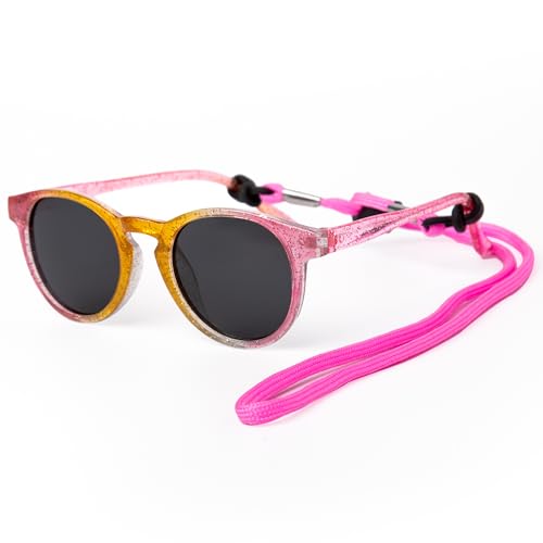 Kiddus Lunettes de Soleil Fille 4 à 7 Ans, Polarisées UV400 CAT3, Monture TR90 Souple et Légère, Sans BPA, avec Cordon Ajustable, Protection 100% UVA UVB, Certifiées CE