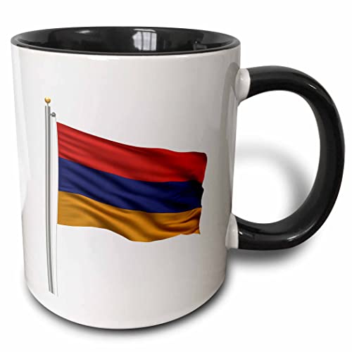 3dRose Flag of Armenia on a Pole Over White 11oz Two-Tone Black Mug