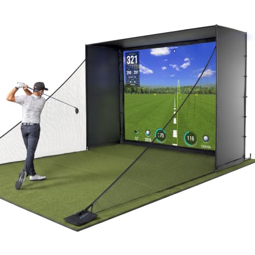Image of GoSports Golf Simulator Enclosure with Impact Screen and Shank Nets - 10 x 8 ft Golf Sim with HD Impact Screen Kit for at Home Practice