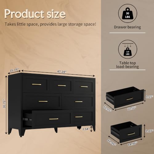 Image of Metal Dresser, 7 Drawer Chest of Drawers for Bedroom, Black