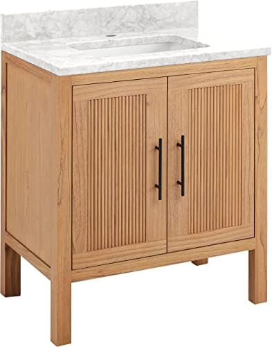Signature Hardware 481748 Ayanna 30" Free Standing Single Vanity Set with Mindi Wood Cabinet, Vanity Top and Rectangular Undermount Vitreous China Sink - Single Faucet Hole