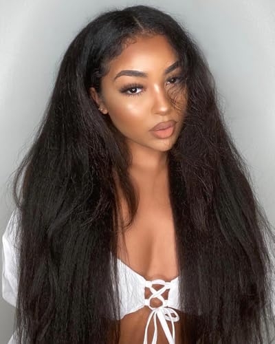 PREMPO Kinky Straight Synthetic Lace Front Wig, 13x6 HD 180%