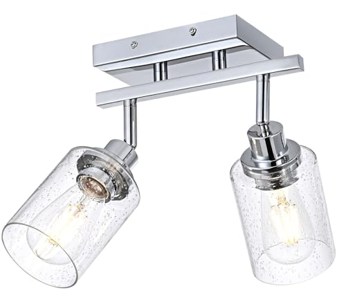 Wanluce 2-Light Chrome Track Lighting Kit Ceiling Kitchen Track Light Fixture with Seeded Glass, Multi-Directional Rotating Track Lighting Heads Spotlight Fixtures for Accent Shop Bathroom Vanity