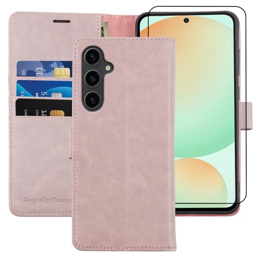 MONASAY Wallet Case for Samsung S24 FE with 3 Card Holders - Pinksand