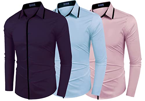 Image of Zombom Combo of Men's Cotton Blend Solid Regular Fit Casual Full Sleeves Shirts (Pack of 3)