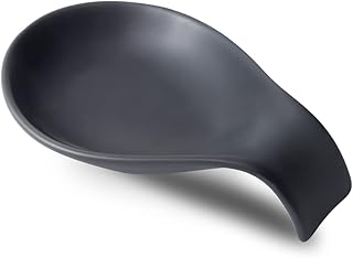 Nihow Ceramic Spoon Rest: 4 Inch Stable Utensil Rest - Heat Resistant Spoon Holder for Kitchen counter/Countertop/Stove Top - Dishwasher Safe - Matte Black (1 PC)