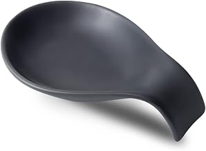 Nihow Ceramic Spoon Rest: 4 Inch Stable Utensil Rest - Heat Resistant Spoon Holder for Kitchen counter/Countertop/Stove Top - Dishwasher Safe - Matte Black (1 PC)