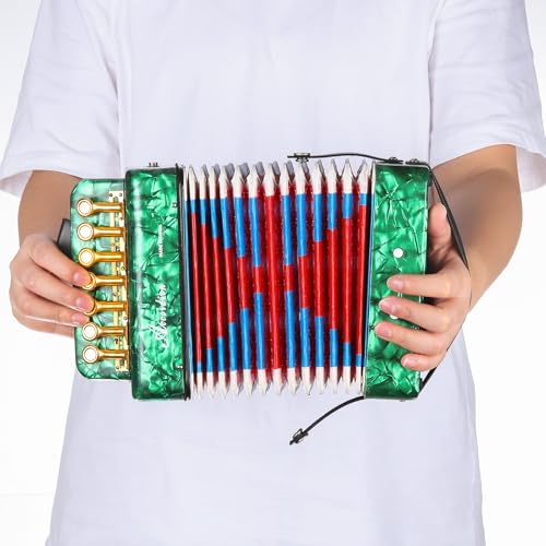 QUARKZMAN Akkordeon, 10-Tasten-Bass-Ziehharmonika Mini-Musikinstrument Leichtgewicht für Erwachsene Anfänger Bildung, Grün