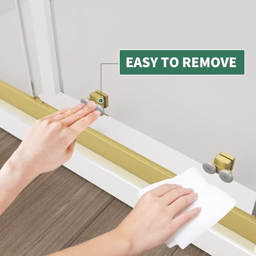 Sunrosa Corner Sliding Shower Enclosure 34\" x 34\" x 76\", Tempered Glass 1/4 in. Double Sliding Shower Door, Corner Shower Door Brushed Gold