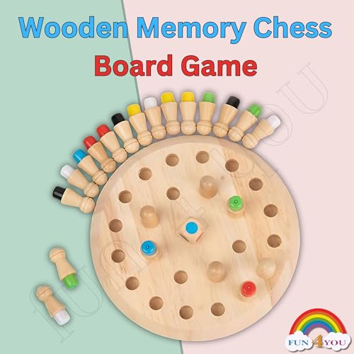 Image of Fun4you Wooden Memory Chess Color Matching Game Montessori Brain Booster Board Game for Kids 3-10 Years Educational Toy Birthday Gift for Boys and Girls