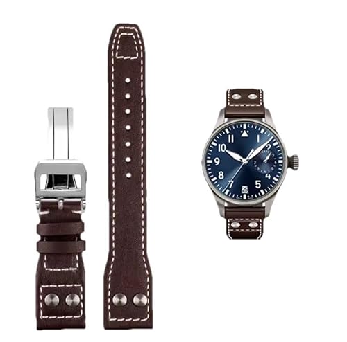 Image of Genuine Leather Watch Strap for IWC Big Pilot/Portuguese, 20mm-22mm with Buckle, Black and Brown (Brown, 20mm, Silver Clasp)