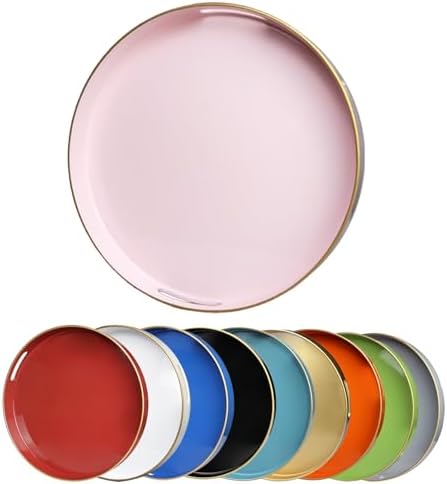 Pink Round Decorative Tray with Handles, 13