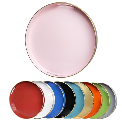 Leemxiiny Pink Round Decorative Tray with Handles, 13" Elegant Coffee Table Serving Tray for Ottoman Living Room, Bathroom, Outdoors, Breakfast