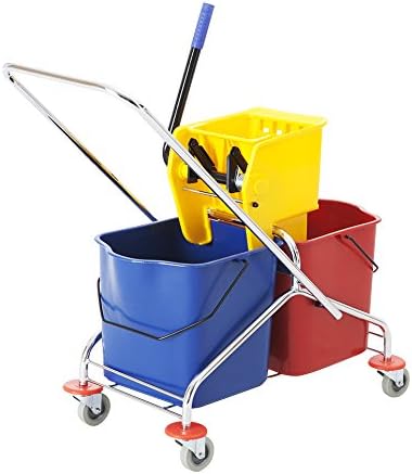 Commercial Mop Bucket 49 Quart, 12 Gallon, with Wringer - 2 Buckets Metal Frame