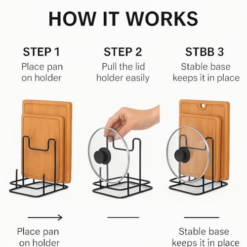 Image of Craft Expertise Pan Pot Rack Organizer with Chopping Board Holder, Black, Kitchen Storage 5 Slots, Heavy-Duty Iron, 6.25 inch Length x 9.25 inch Width x 9.25 inch Height, Space-Saving (M-rack)