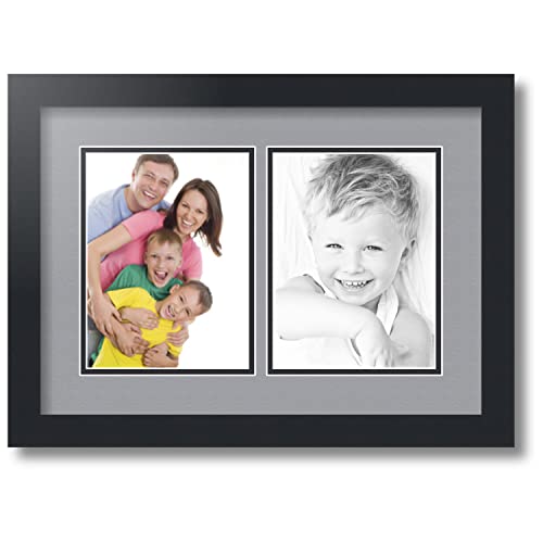 ArtToFrames Collage Photo Frame Double Mat with 2-6x8 inch Openings with Black Frame and Silver Top Mat