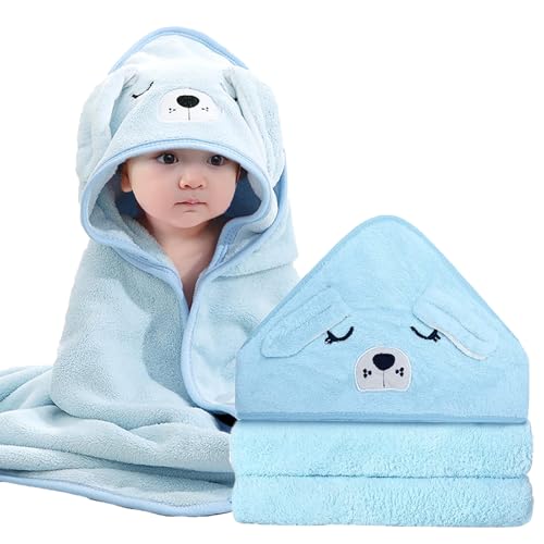 Image of Hooded Baby Towels - Premium Ultra Soft Organic Baby Bath Towel - Absorbent and Hypoallergenic Towels for Baby Boy Girl, Toddler, Newborn Essentials (Blue)