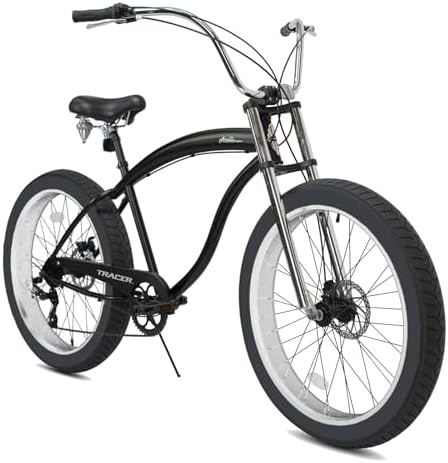 Tracer Avalon 26 & 29 Inch Beach Cruiser Bike for Adult Men & Women, 1/7-Speed Disc Brake 3.0 Fat tire Low Step-Through Frame Hybrid Bike (GT Fork-7speed(with disc Brake), 29" Black)