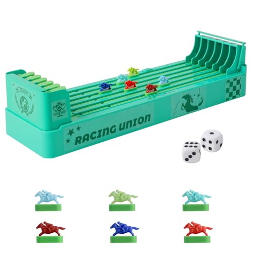 Qiuruoo Horse Race Board Game, Electronic Horse Racing Game, Portable Tabletop Toys, Includes 6 Pieces and 2 Dice, Suitable for Family Gatherings, Parties, Competition Entertainment