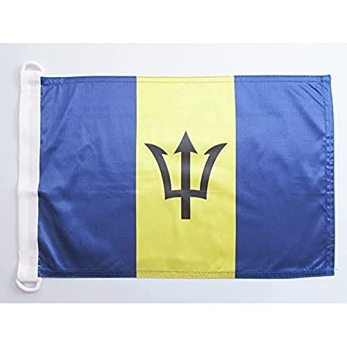 AZ FLAG - Drapeau Barbade - 45x30 cm - Pavillon Nautique Barbadien Spécial Bateau Et Extérieur En Maille Bloquée Avec Anneaux Plastiques Intégrés - 30g