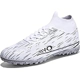 NISOCY Men’s Soccer Shoes Football Cleats High-Top Outdoor/Indoor Athletic Rubber Non-Slip Spikes Turf Sports Athletic Futsal Sneaker White EU 45