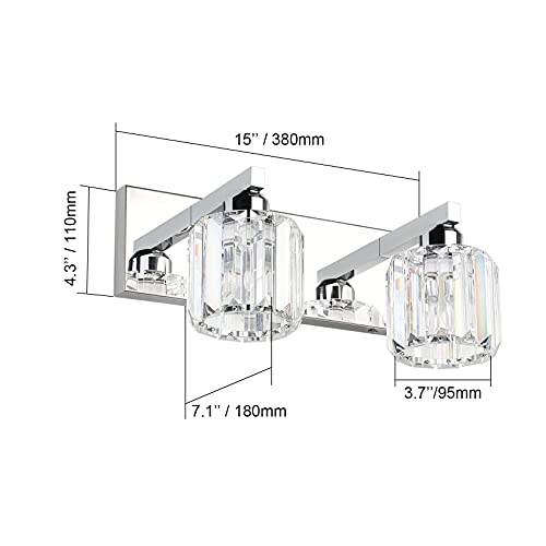 Image of Aipsun Bathroom Vanity Lighting Fixtures Crystal Vanity Lights for Bathroom 2 Lights Stainless Steel Wall Lighting Fixtures(Exclude Bulb)