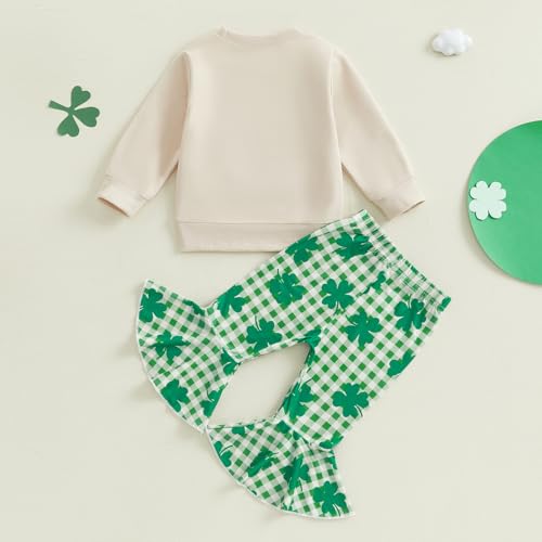 BemeyourBBs Toddler Girl St Patricks Day Outfit Baby Girl Shamrock Sweatshirt Top Flared Pants Set 2 Piece Spring Clothes4