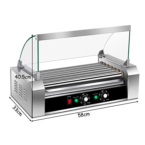 KOTEK Hot Dog Roller Machine, 18 Hot Dog and 7 Non-Stick Roller, Sausage Grill Cooker Machine with Glass Cover, Drip Tray, Dual Temperature Control for Commercial and Household Use (7 Rollers)