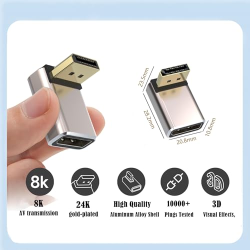 Adaptador DisplayPort 1.4 8K ángulo 90° macho a hembra miniatura 5