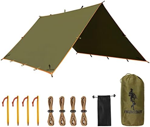 FREE SOLDIER Waterproof Portable Tarp Multifunctional Outdoor Camping Traveling Awning Backpacking Tarp Shelter Rain Tarp(Simplify Olive Brown 10×10ft)