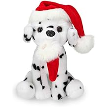 Plushland Xmas Pawpal with Santa Hat Stuffed Animals Plush Puppet Dog 8 Inches for Kids - A Perfect Christmas Day Gift on This Holiday for Babies Dalmatian
