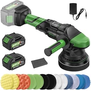 Ginour Cordless Car Polisher for Car Detailing, 900W Brushless Dual Action Car Polisher with 2*21V3.0AhBatteries, 5 Variable Speeds 2000-4600OPM, Car Buffer Polisher Machine with Side Handle, 5in disc
