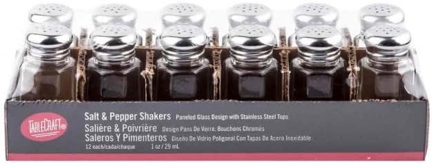 TableCraft Glass with Stainless Steel Top Paneled Salt and Pepper Shaker, 1 oz. | 12/Pack