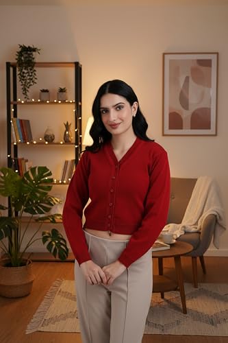 Image of Women Winter Wear V-Neck Full Sleeves Regular Fit Woollen Blouse
