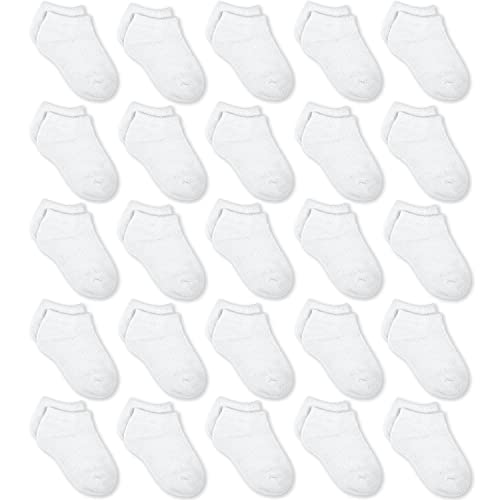 GENTABY Boys Girls Athletic Ankle Socks - Unisex Kids Toddler White Low Cut Socks - 25 Pairs for 2-4 Years Infant Newborn School Running Socks