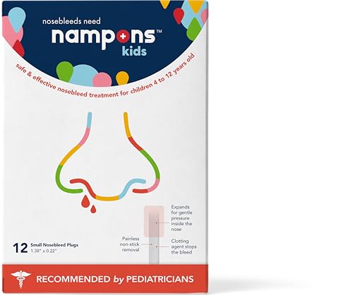 Image of Nampons Kids Nosebleed Stoppers - 12 Easy to Use Nose Bleed Stopper Plugs Kit for Kids. Trusted by Pediatricians. Hypoallergenic Clotting Agent Stops Nosebleeds Fast On Contact. Safe and Pain-Free