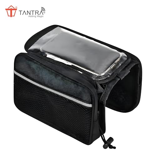 Image of TANTRA Polyester Bicycle Double Sided Handlebar Front Frame /Tube Bag with Waterproof Touch Screen Bicycle Pouch Mobile Phone Holder Black